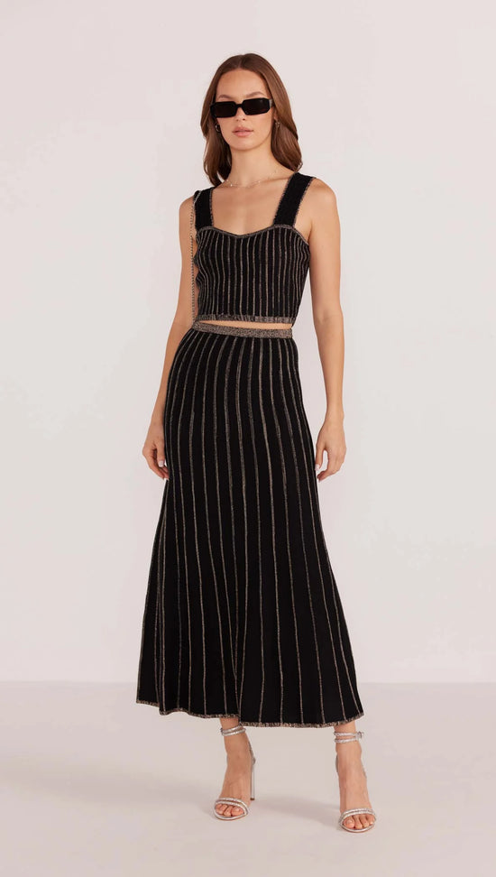 Mink Pink Celia Lurex Stripe Midi Skirt