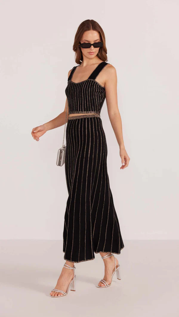 Mink Pink Celia Lurex Stripe Midi Skirt