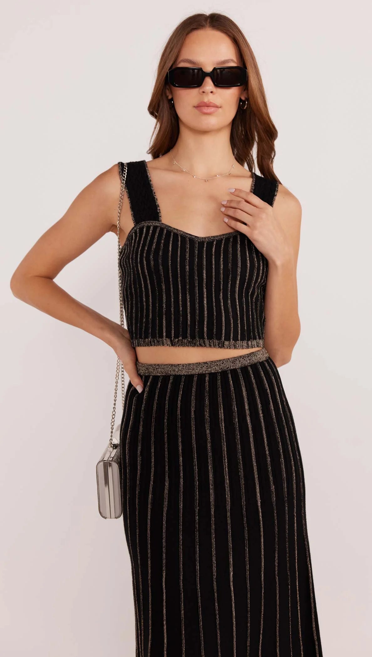 Mink Pink Celia Lurex Stripe Midi Skirt