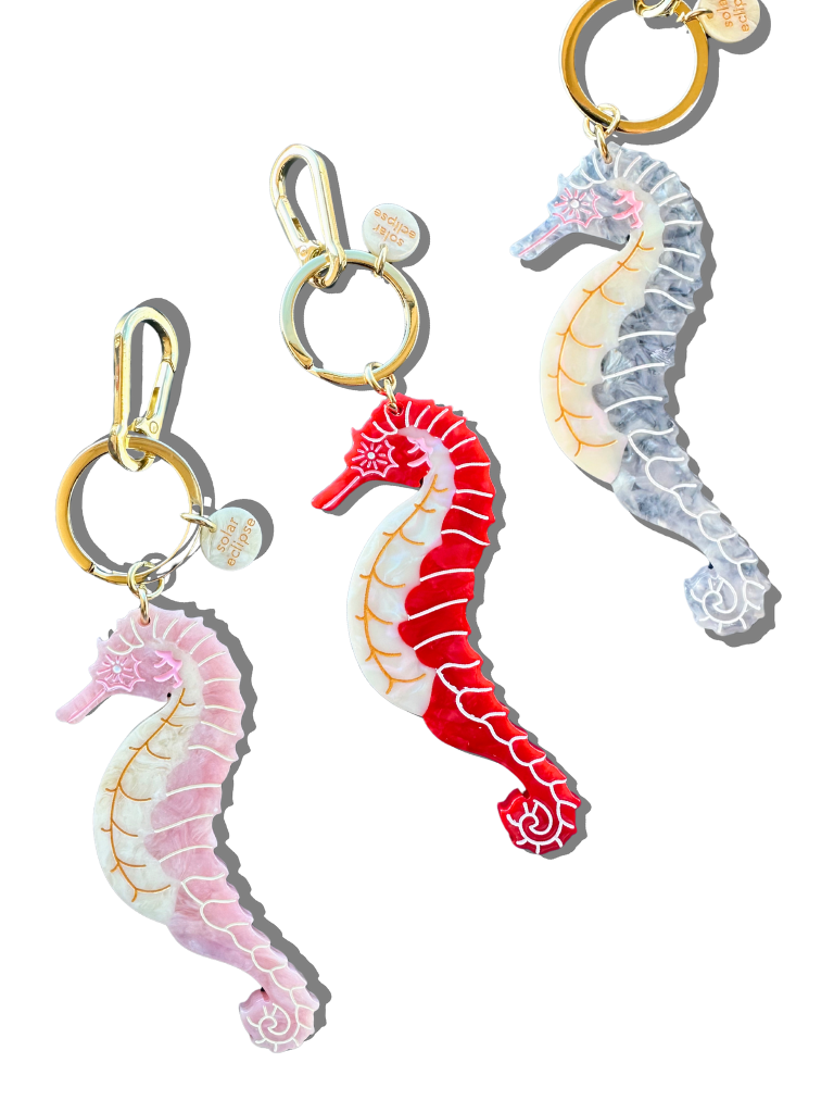 Solar Eclipse Hand-painted Seahorse Bag Charm + Keychain | Eco-Friendly