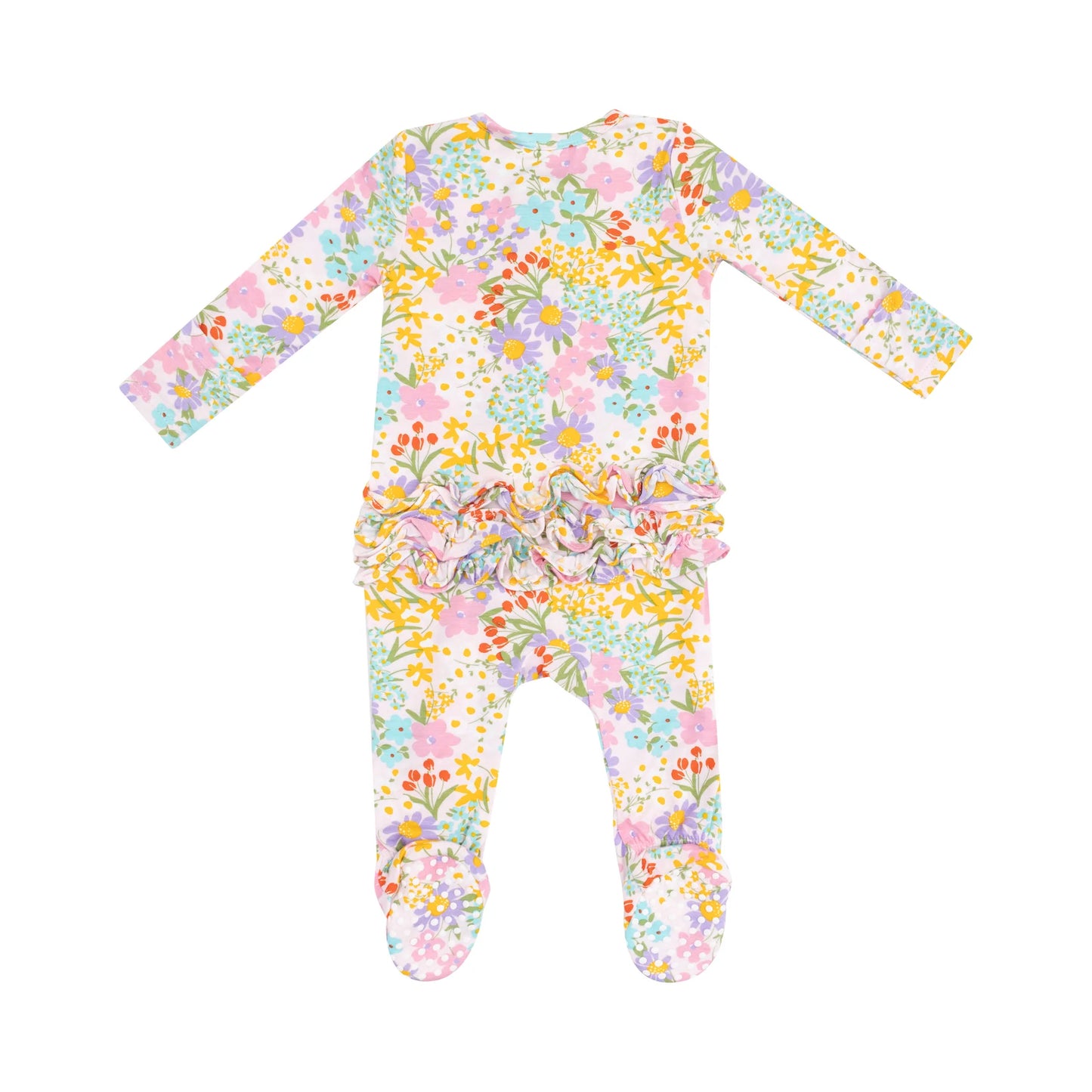Angel Dear Amelia Floral 2 Way Zipper Ruffle Back Footie
