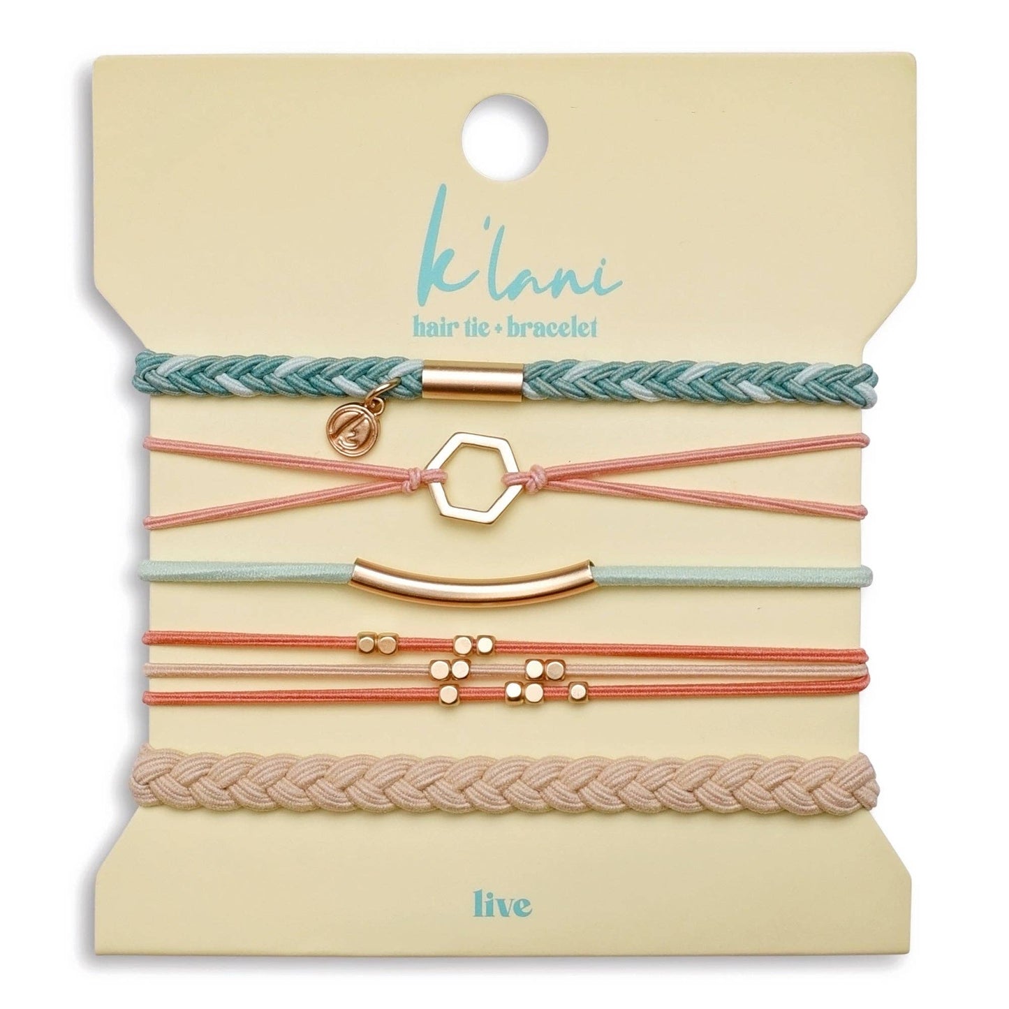 K'lani "Live" Teal and Coral with Gold Accent Hair Tie Bracelets