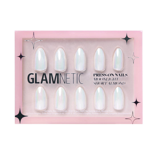 Glamnetic Moonlight Press-On Nails|Pearlescent White| Short Almond