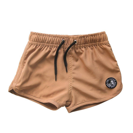 The Little Surfer Dude Tan Swim Trunks