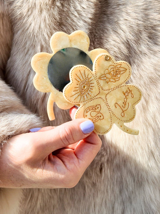 Solar Eclipse Hand-painted Lucky Clover Compact Mirror