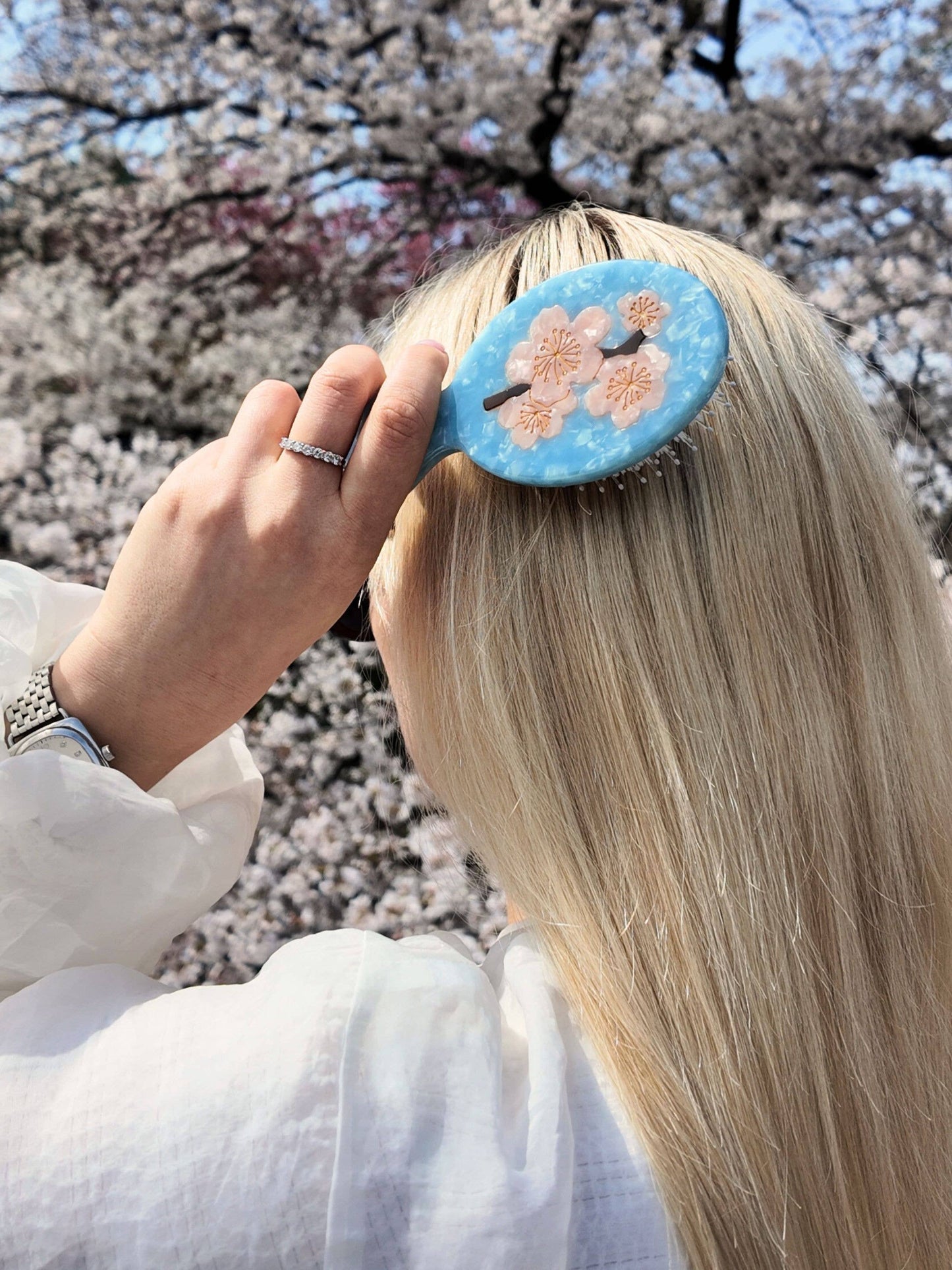 Solar Eclipse Hand-painted Cherry Blossom Handbag Hero Brush
