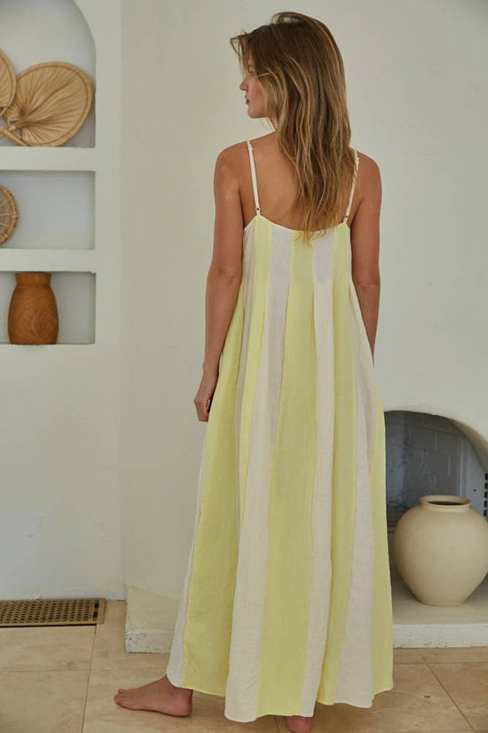 Zabina Cotton Gauze Striped Cami Pintuck Midi Dress