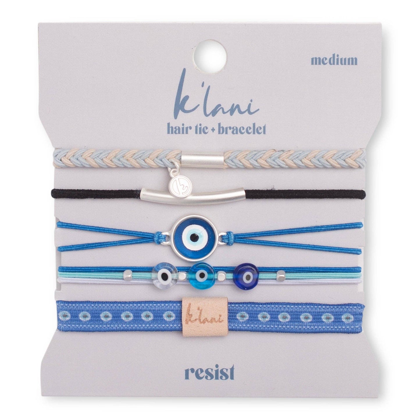 K'lani "Resist" Blue Evil Eye Hair Tie Bracelets