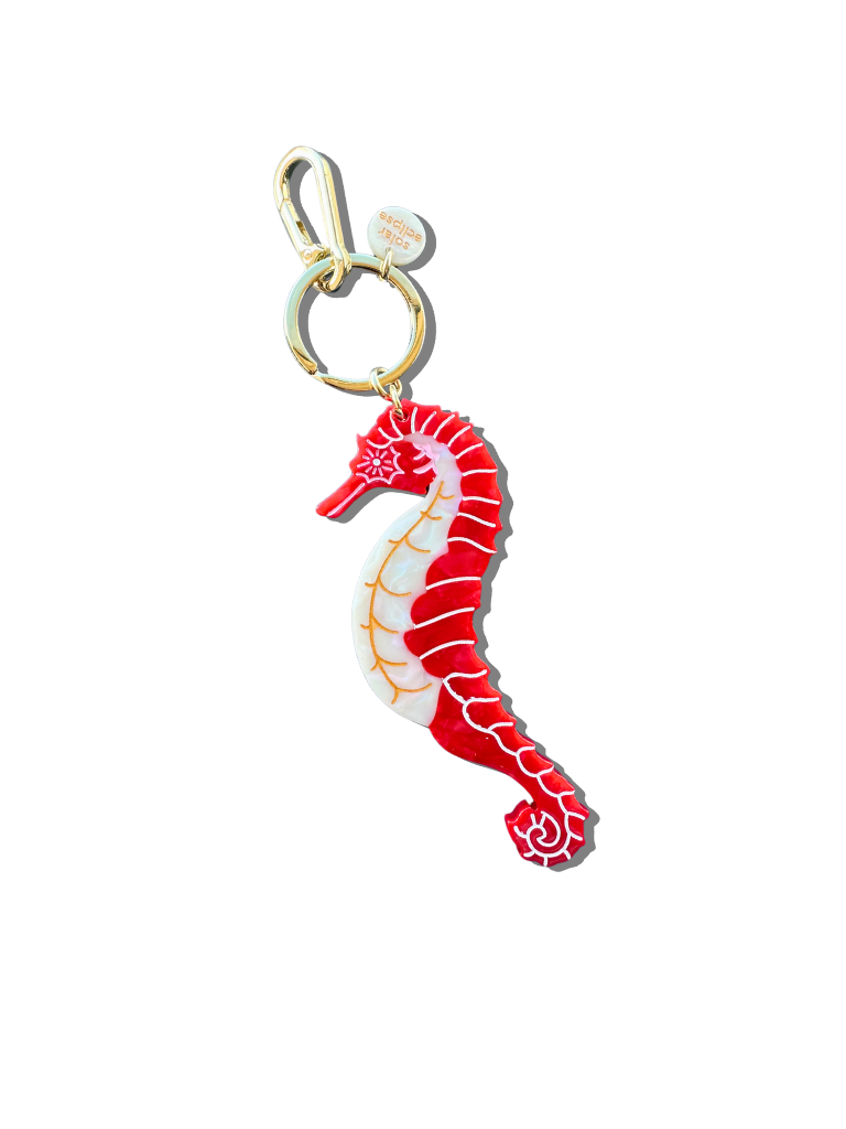 Solar Eclipse Hand-painted Seahorse Bag Charm + Keychain | Eco-Friendly