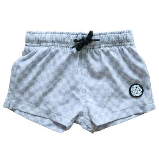 The Little Surfer Dude Light Grey Checkered Swim Trunks