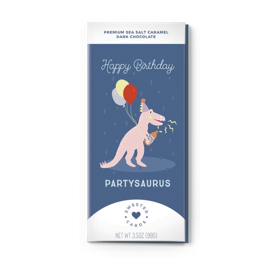 Happy Birthday Card w Chocolate Inside! (Partysaurus)