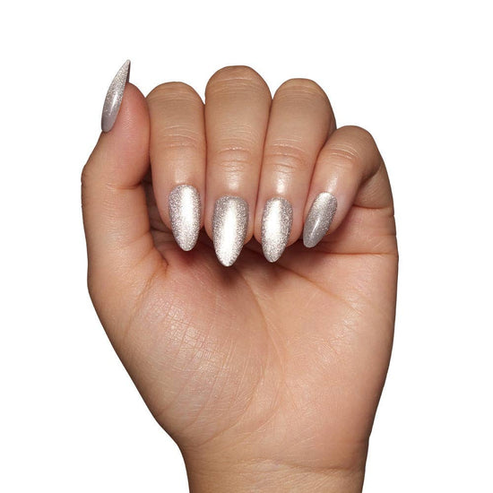 Glamnetic Oslo Press-On Nails|Short Almond Silver Glossy Holiday Nails