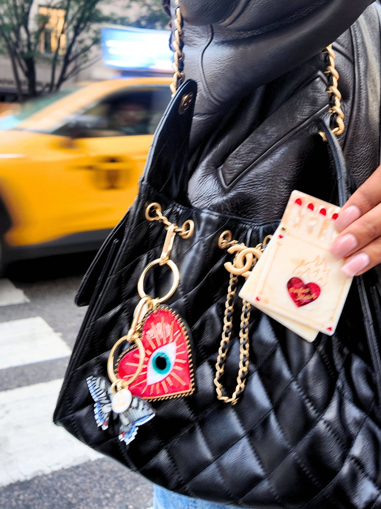 Solar Eclipse Hand-painted Lucky Eye Heart Bag Charm + Keychain