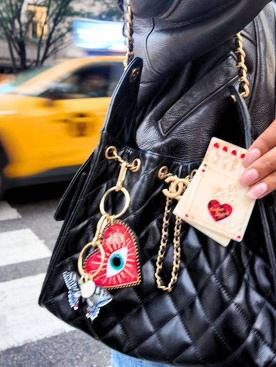 Solar Eclipse Hand-painted Lucky Eye Heart Bag Charm + Keychain
