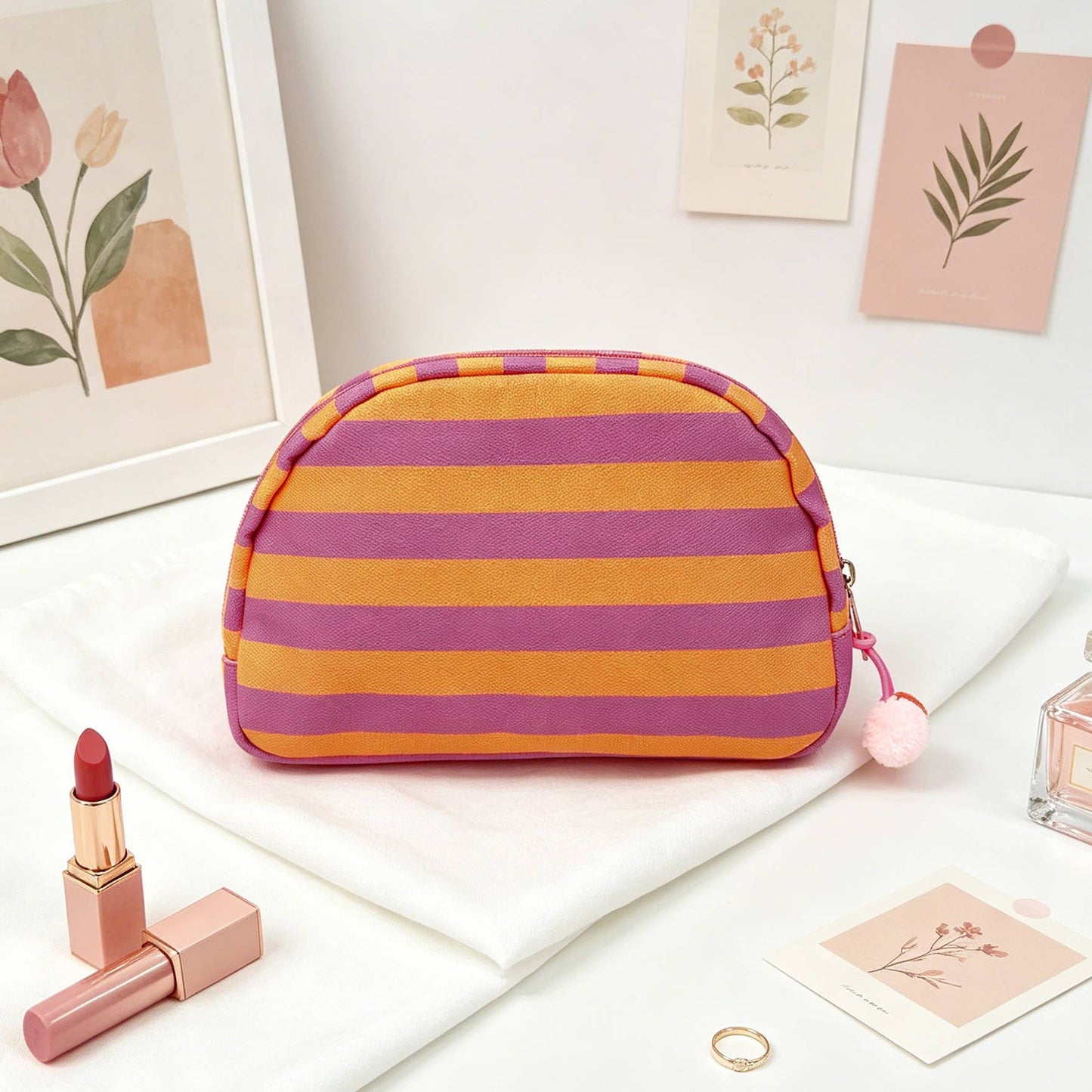 Striped Canvas Makeup Bag