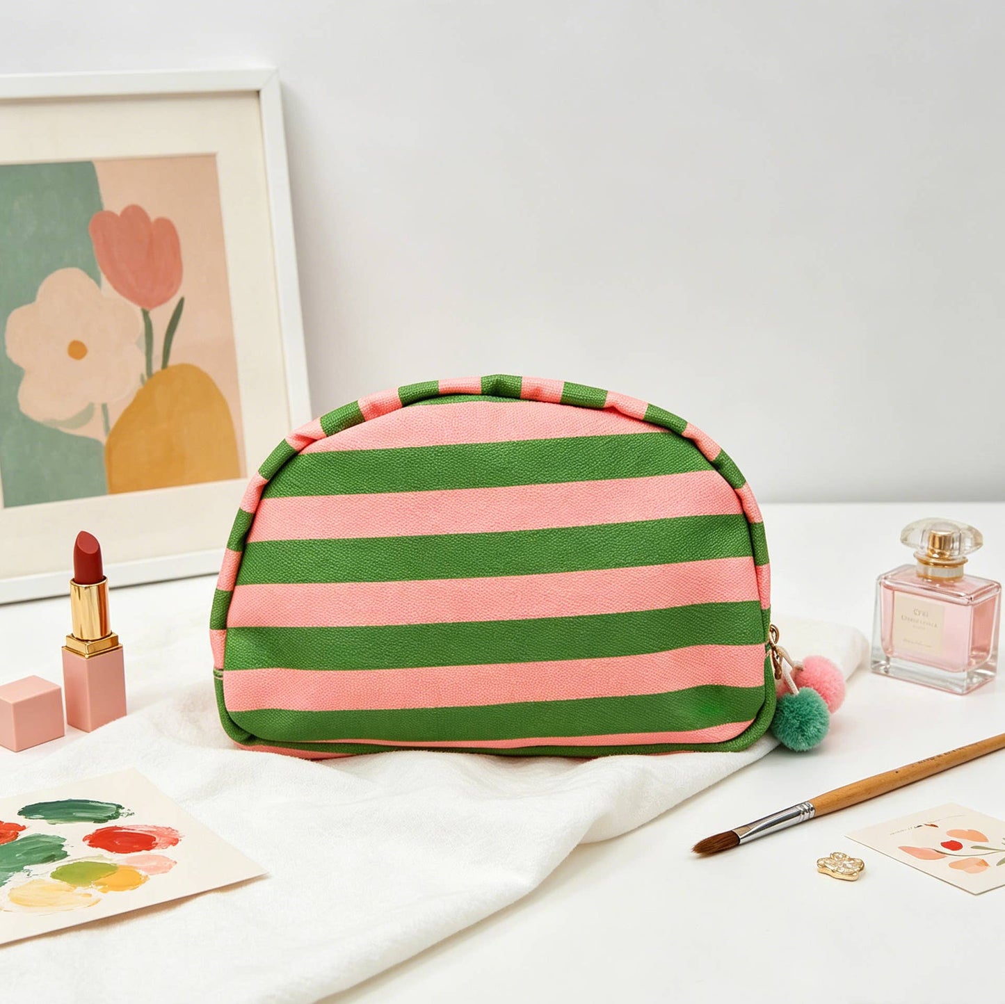 Striped Canvas Makeup Bag