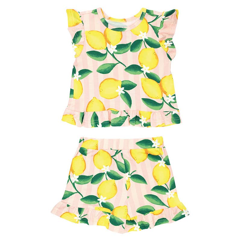 Shorts Ruffle Set - Pink Stripes + Lemons