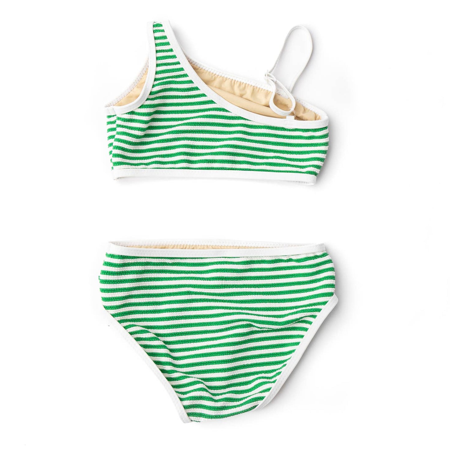 Shade Critters Green Stripe Ribbed One Shoulder Two Piece Swimsuit