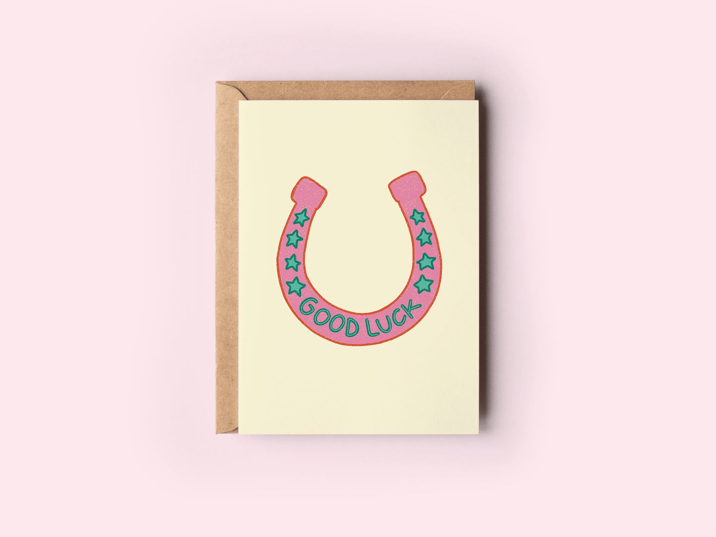 Good Luck Pink Horseshoe Congrats Best Wishes Card