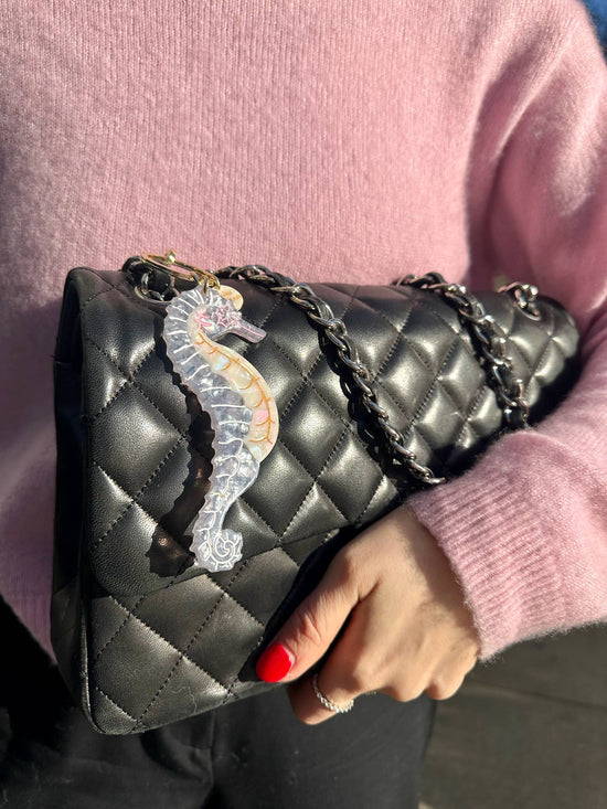 Solar Eclipse Hand-painted Seahorse Bag Charm + Keychain | Eco-Friendly