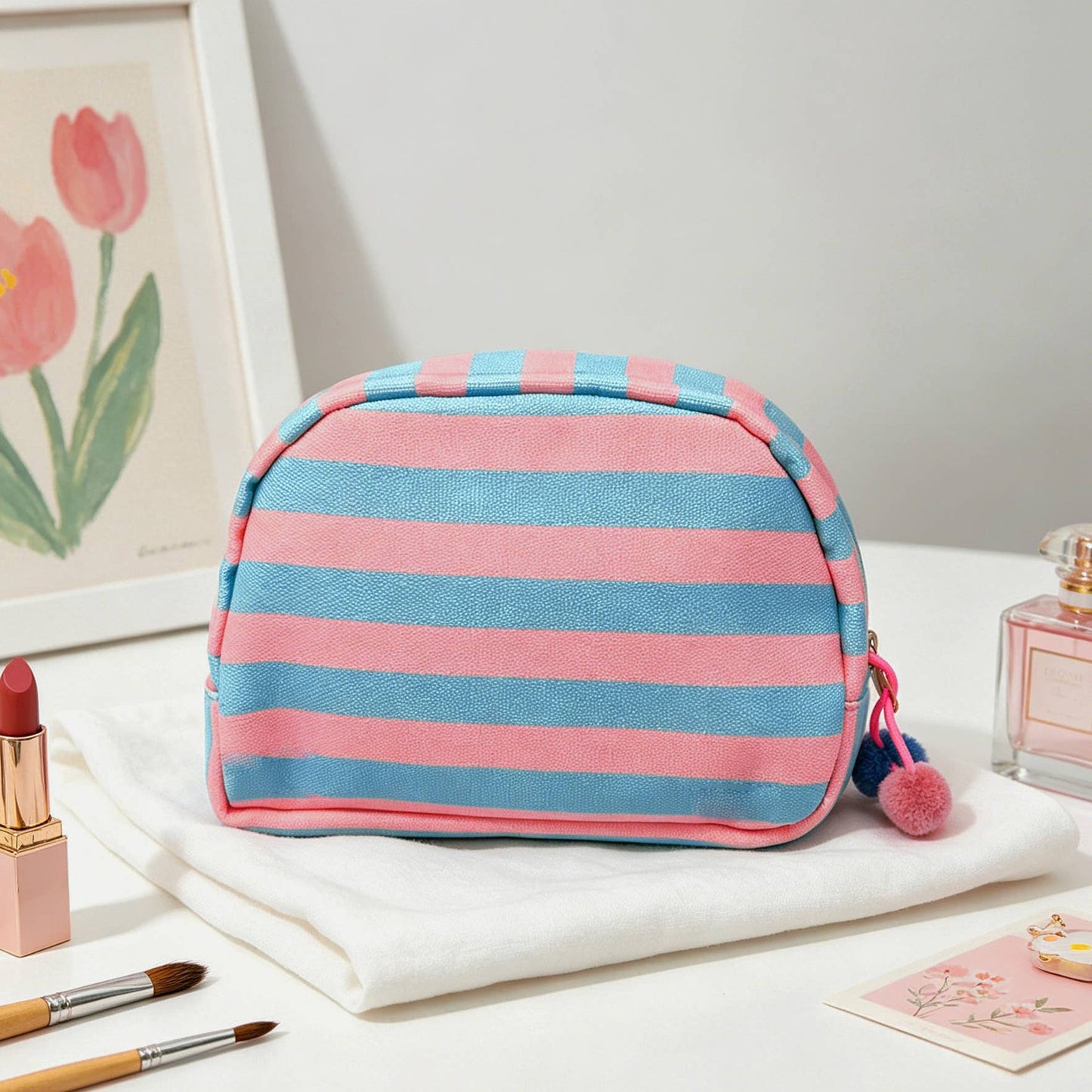 Striped Canvas Makeup Bag