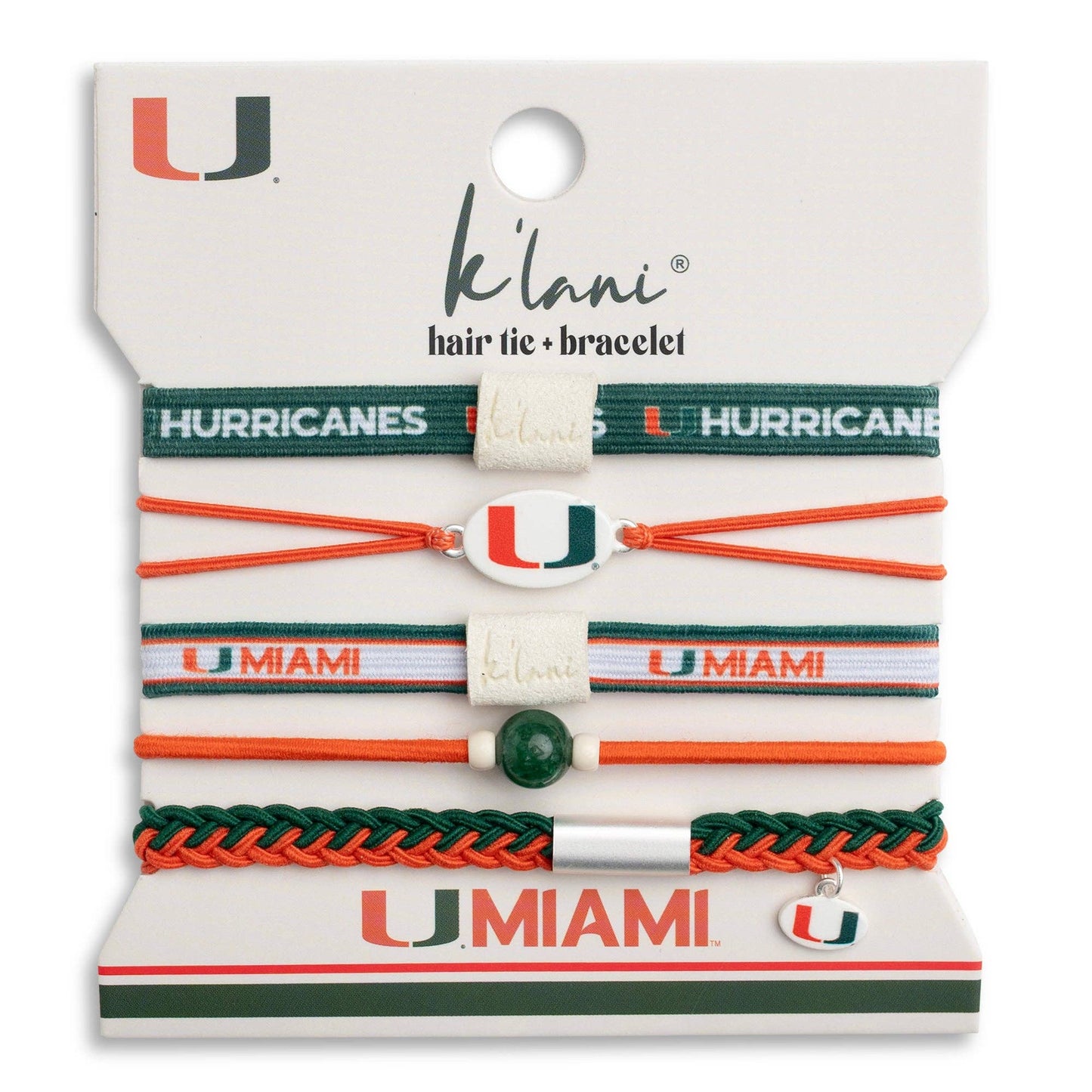 K'lani University of Miami Game Day Hair Tie Bracelets