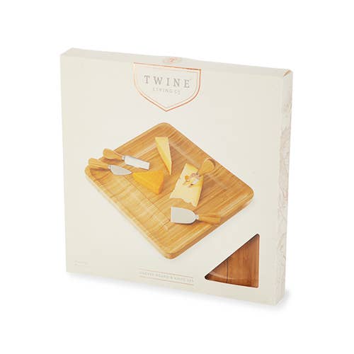 13" Bamboo Cheese Board & Knife Set w/ Storage- Set of 5