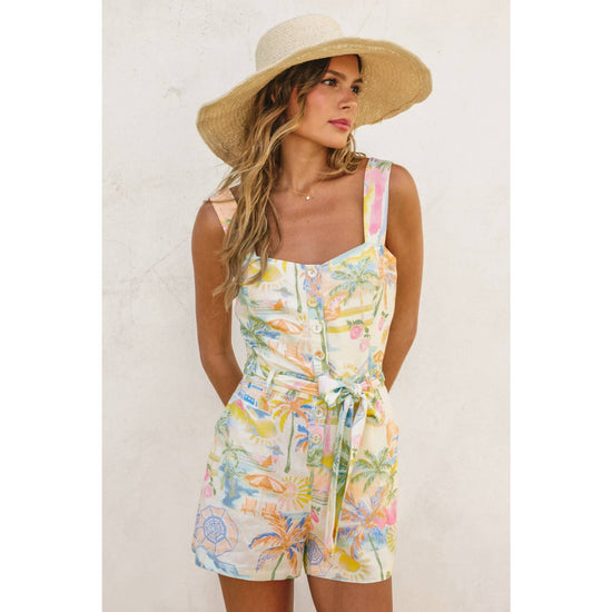 Load image into Gallery viewer, Summer Somewhere Button Down Romper
