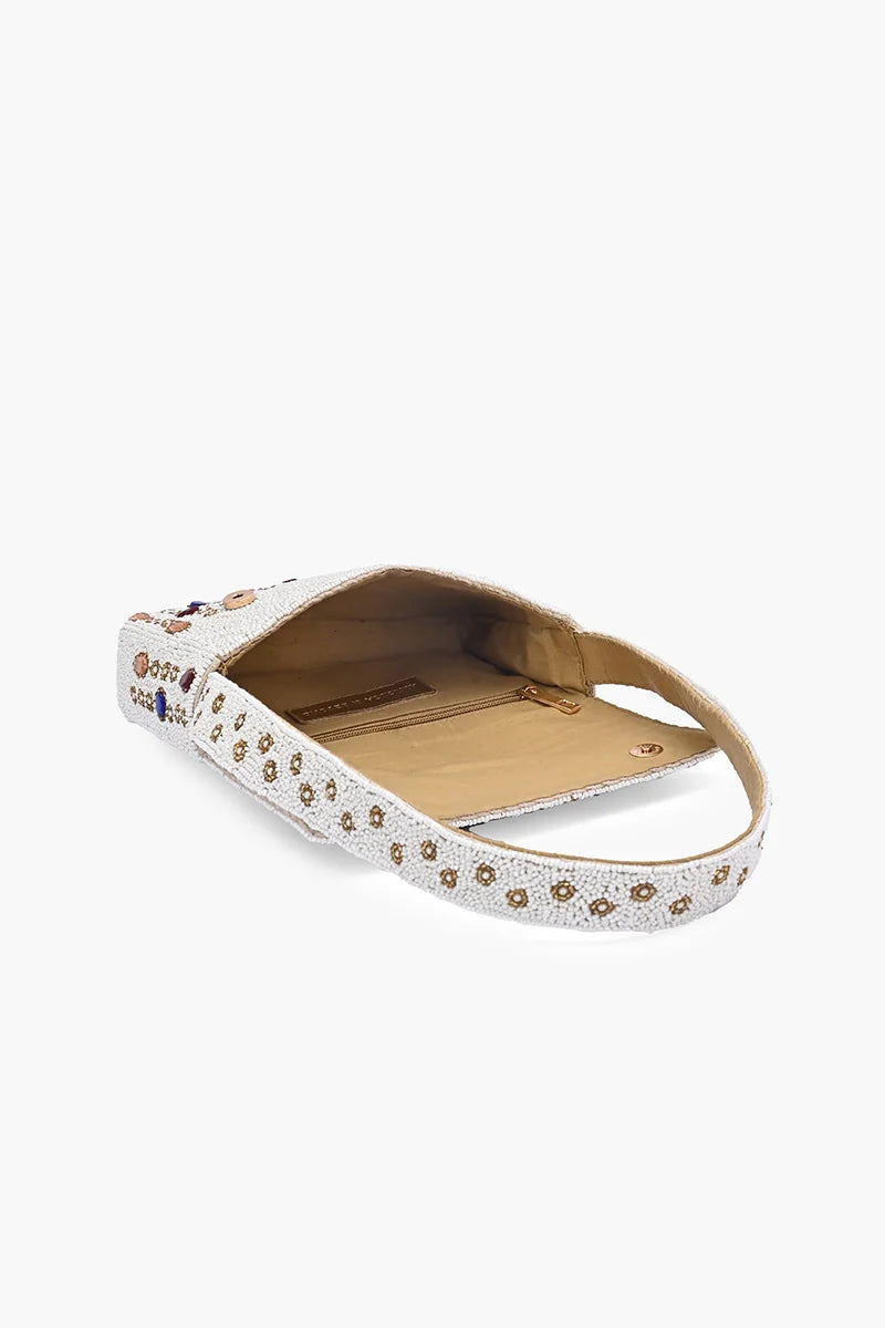 America & Beyond Ivory Jewel Beaded Bag