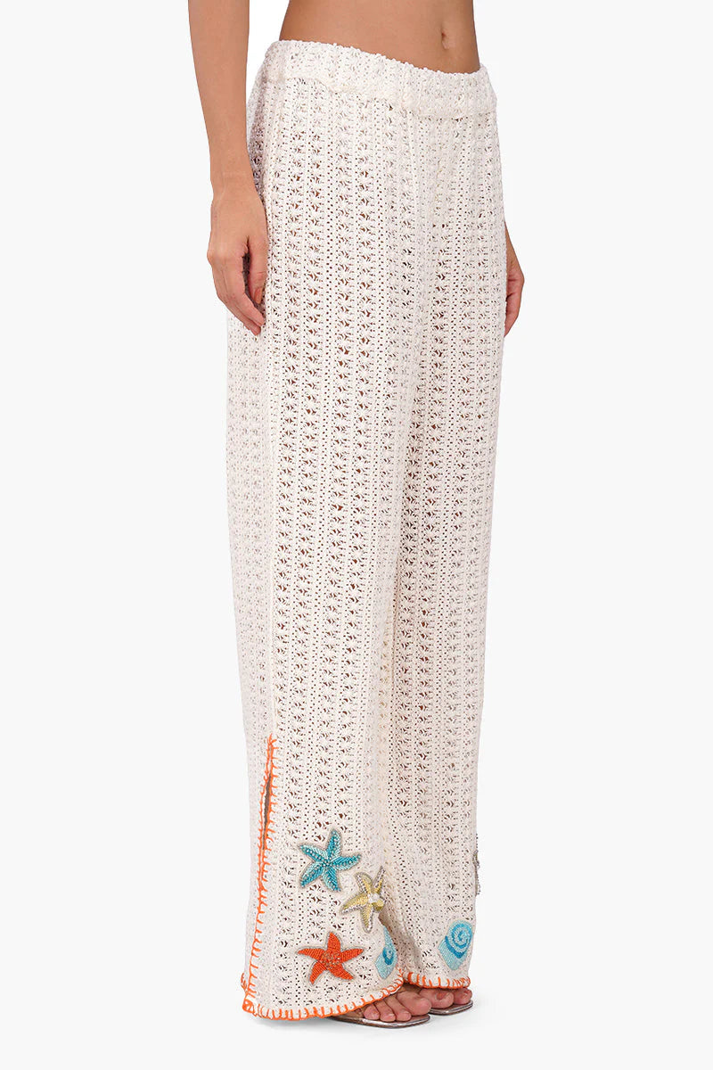 America & Beyond Coastal Patch Crochet Embellished Pant