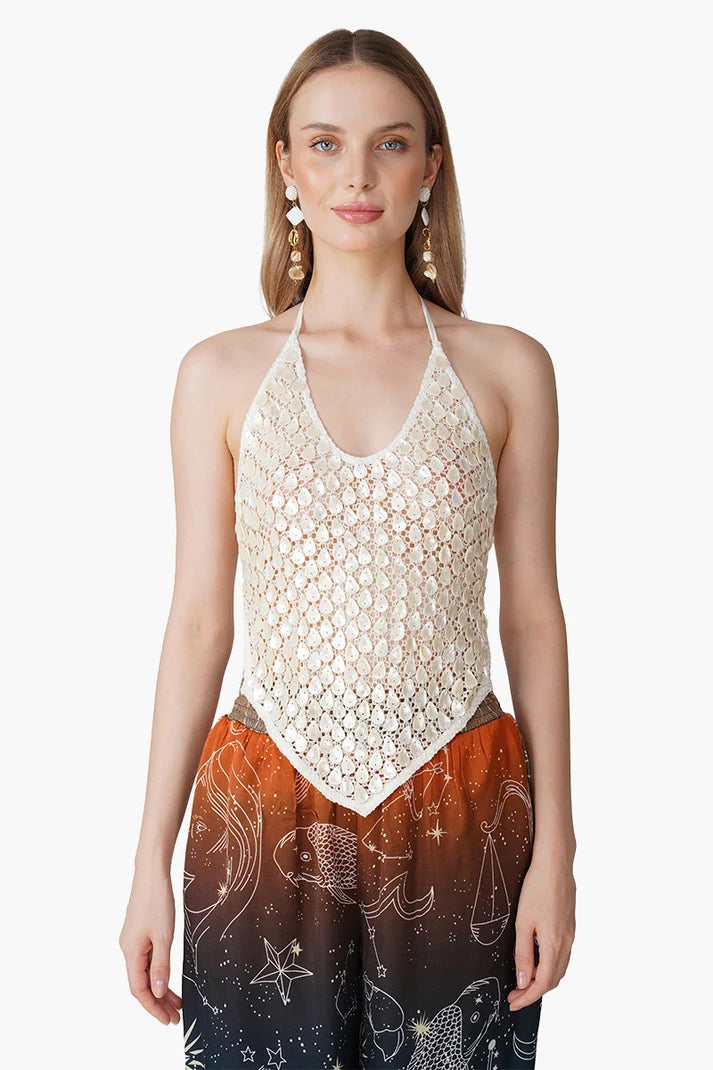 America & Beyond Shell Halter Top