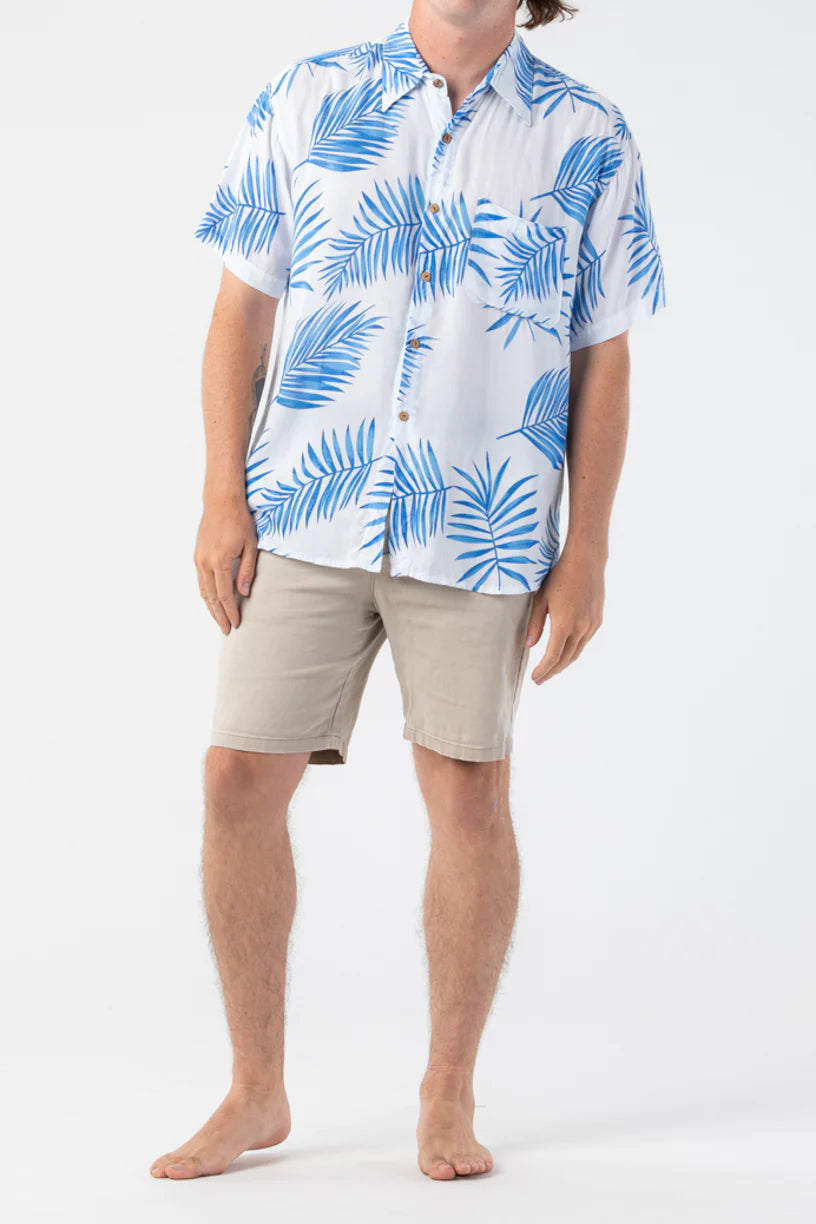 Tiare Hawaii Palm Dusty Blue Aloha Shirt