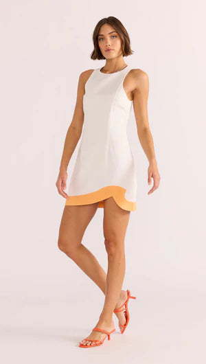 Load image into Gallery viewer, MINKPINK Alora Wave Mini Dress White &amp;amp; Orange
