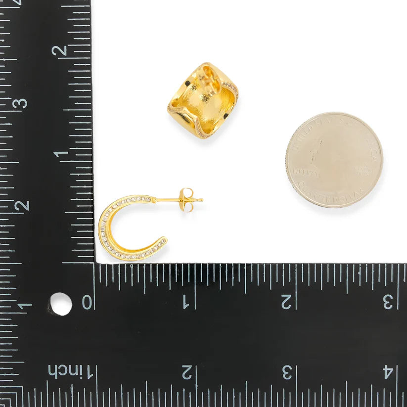 Gold Cuff Hoops w/ CZ Trim Earrings