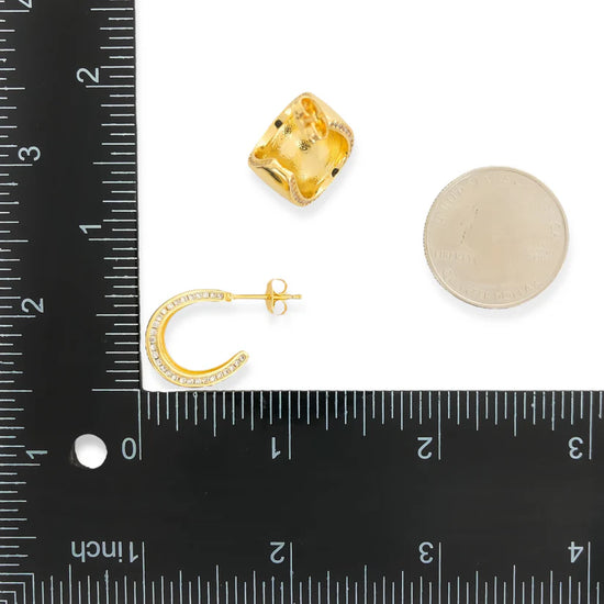 Load image into Gallery viewer, Gold Cuff Hoops w/ CZ Trim Earrings
