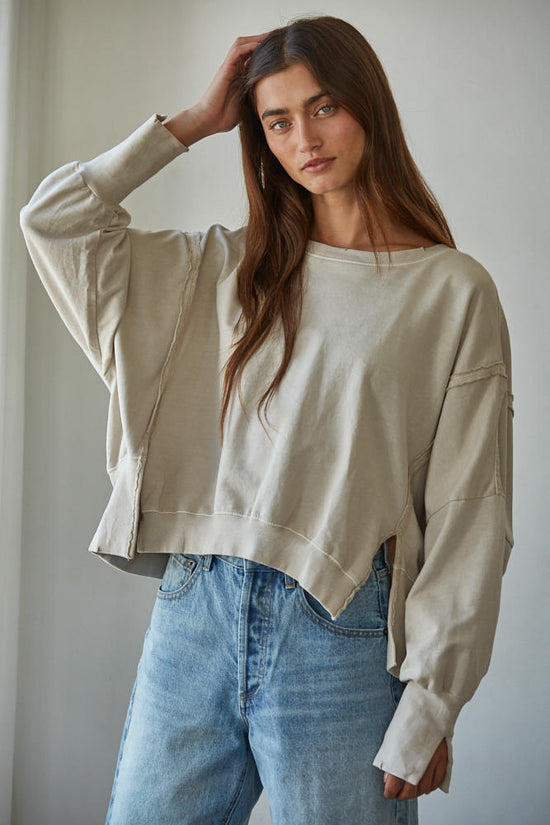 By Together Everyday Hi-Lo Slit Pullover Knit Top Beige