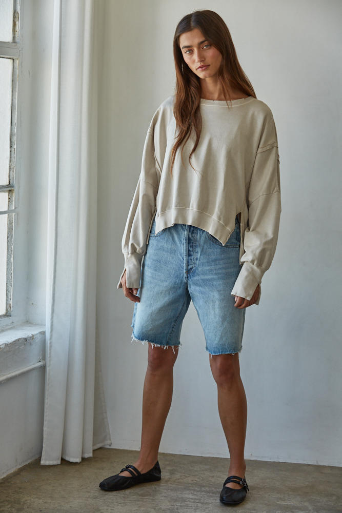 By Together Everyday Hi-Lo Slit Pullover Knit Top Beige