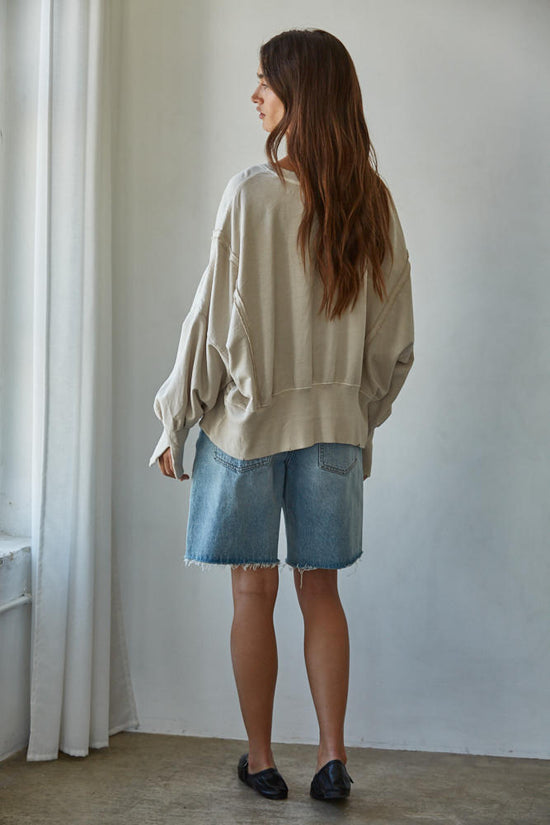 By Together Everyday Hi-Lo Slit Pullover Knit Top Beige