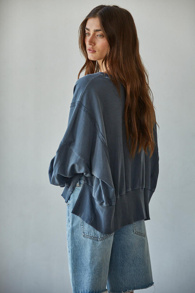 By Together Everyday Hi-Lo Slit Pullover Knit Top Charcoal