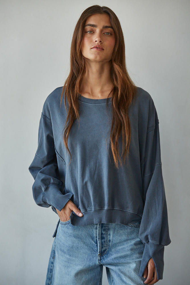 By Together Everyday Hi-Lo Slit Pullover Knit Top Charcoal