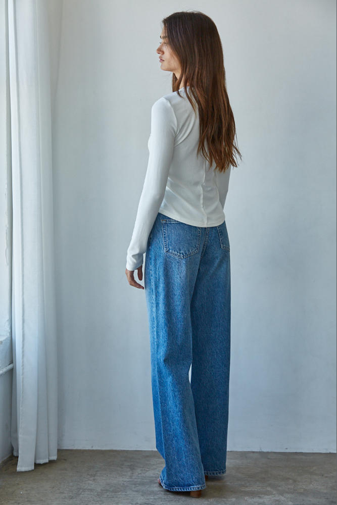 By Together Studio Henley Ribbed L/S Knit Top