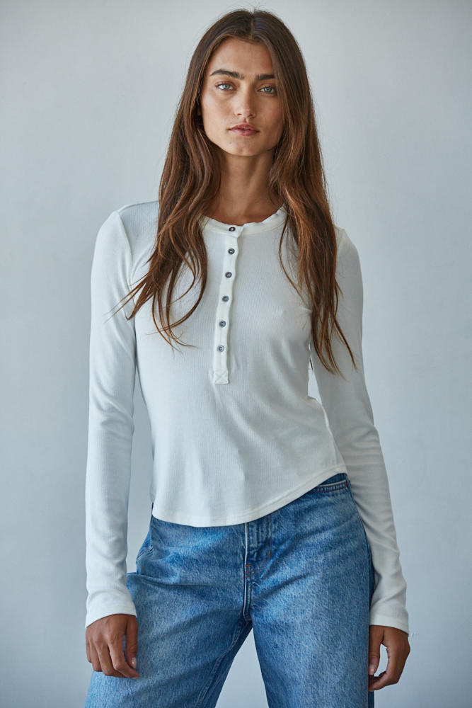 By Together Studio Henley Ribbed L/S Knit Top