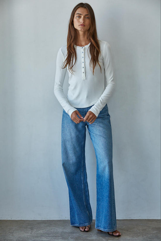 By Together Studio Henley Ribbed L/S Knit Top