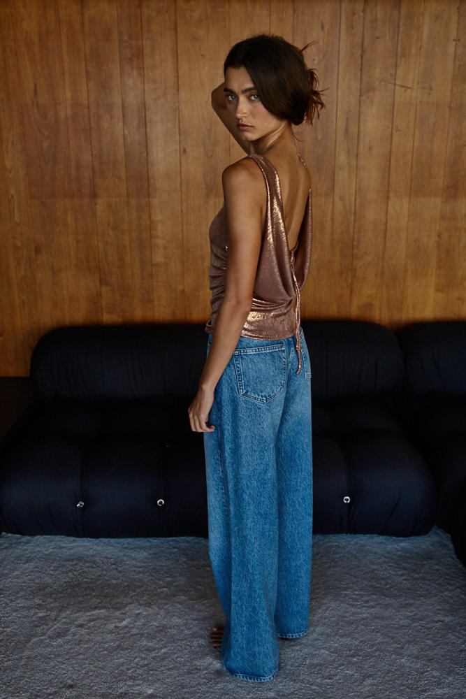 By Together Siren Lurex Draped Back Top