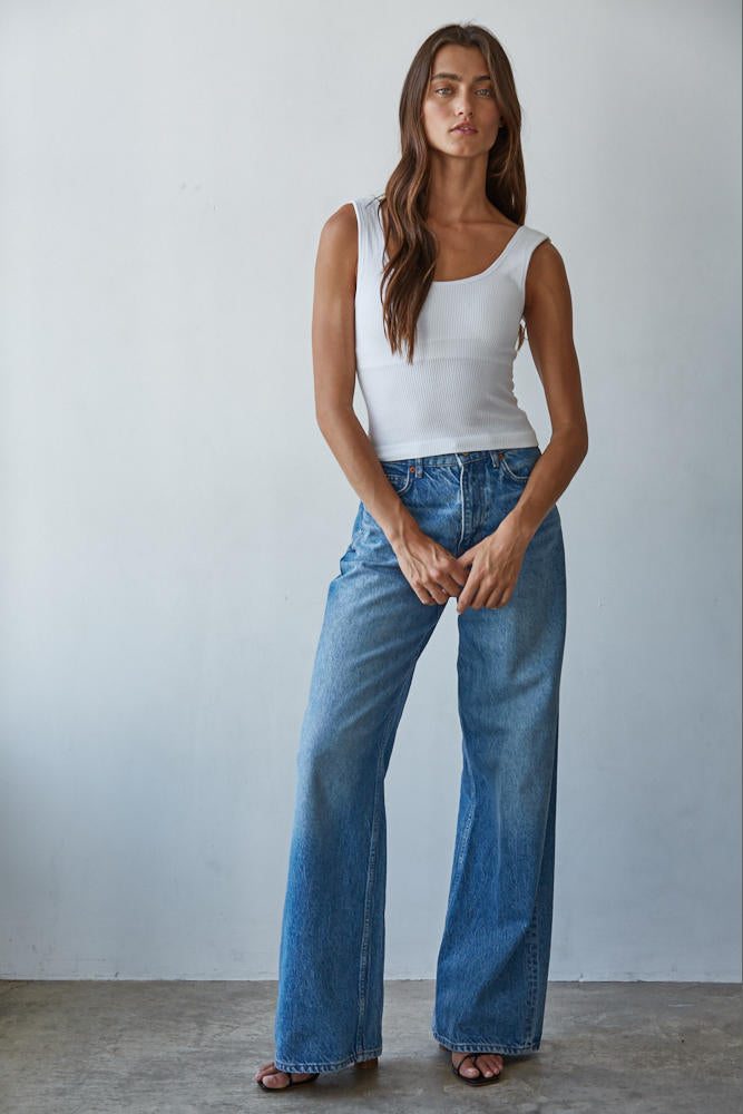 By Together Padded Ribbed Tank Top White