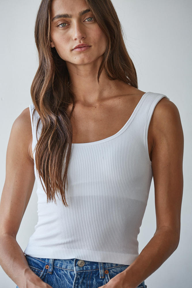 By Together Padded Ribbed Tank Top White