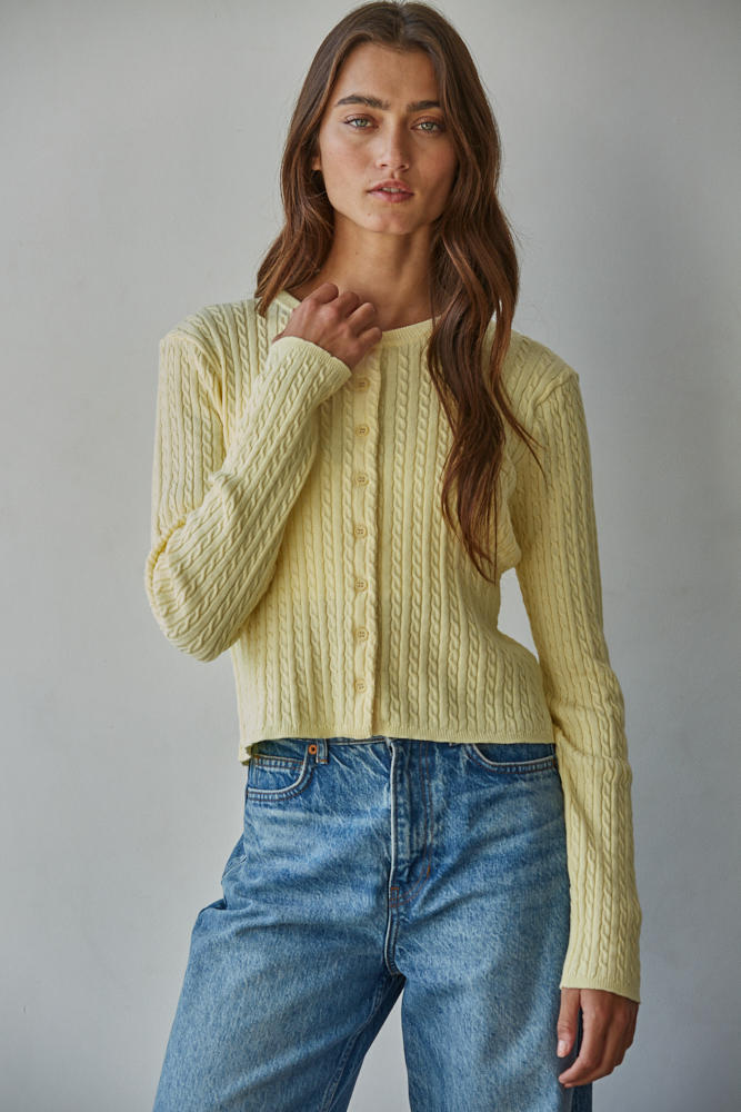 By Together Avon Cable Knit Cardigan Butter Yellow