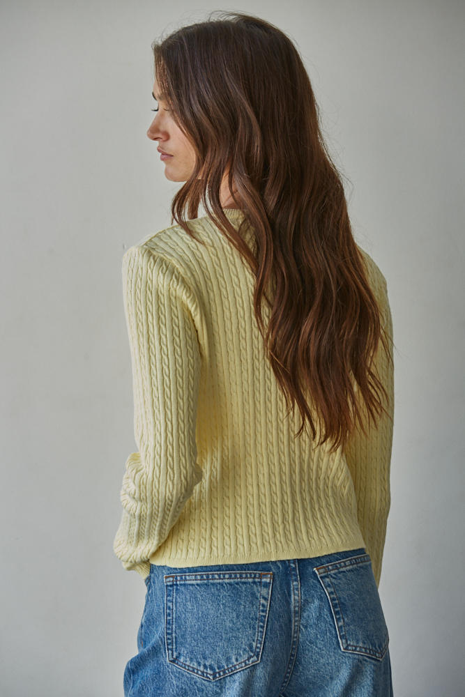 By Together Avon Cable Knit Cardigan Butter Yellow