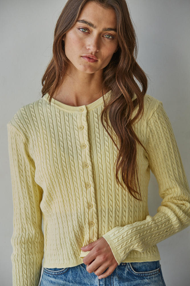By Together Avon Cable Knit Cardigan Butter Yellow