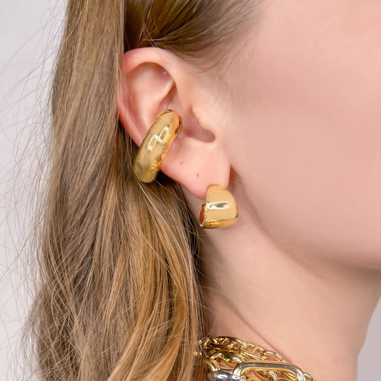 Load image into Gallery viewer, Gold Cuff Hoops w/ CZ Trim Earrings

